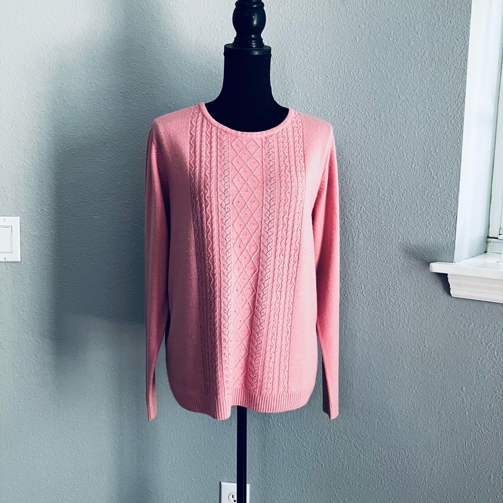 Classic Elements pink beaded long sleeve round neck sweater size L 100% acrylic